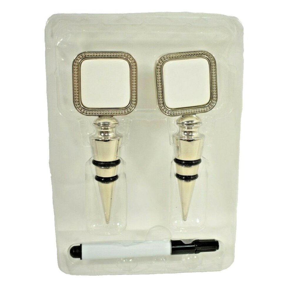 2 Wine Stoppers with Erasable White Board Squares w/Marker